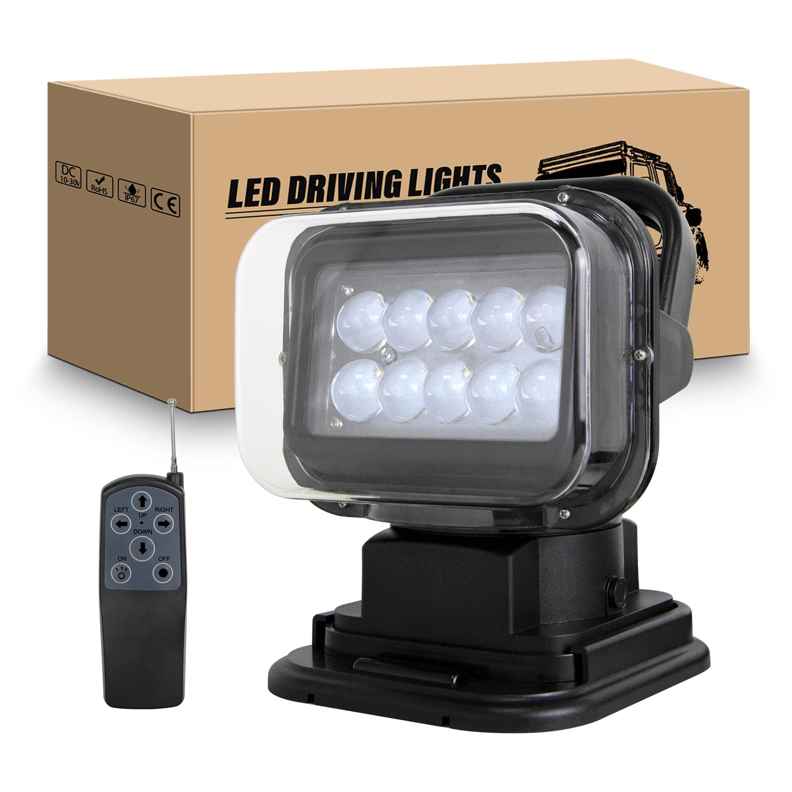 RIGIDON Led arbeitsscheinwerfer mit magnetfuß, 5D 50W Led suchscheinwerfer 12V mit fernbedienung, Spot offroad scheinwerfer für Auto SUV ATV Traktor LKW KFZ 4x4 Boot, 6000K Weiß arbeitslicht von RIGIDON