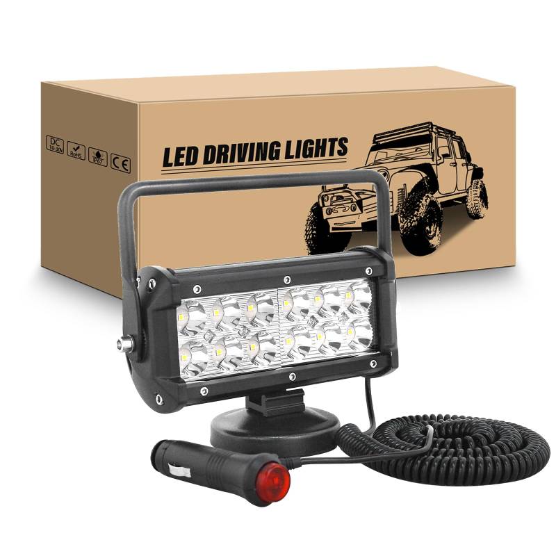 RIGIDON Led arbeitsscheinwerfer mit magnetfuß, 7 Zoll 18cm 36W led scheinwerfer auto magnet 12V offroad beleuchtung für Auto SUV ATV Traktor LKW 4x4 Boot,6000K Weiß suchscheinwerfer, arbeitslicht von RIGIDON