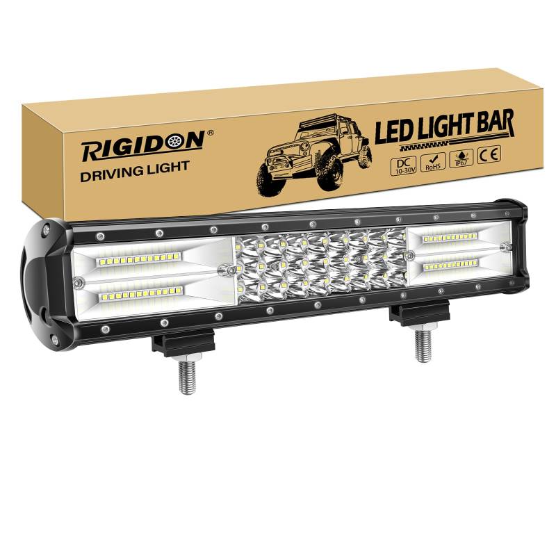 RIGIDON Led lichtleiste kfz aussen, 12V 24V 15 Zoll 38cm 216W Spot Flut-Combo-Strahl offroad beleuchtung für SUV Offroad ATV, UTV, Traktor, LKW, Fahrzeuge, 6000K Weiß nebelscheinwerfer von RIGIDON