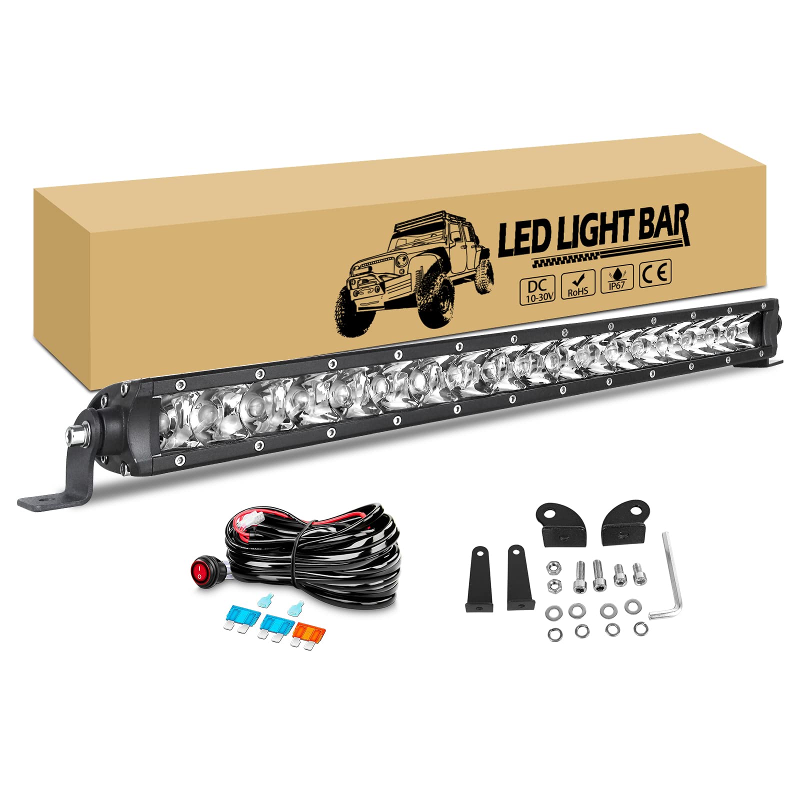 RIGIDON Led lichtleiste kfz mit 12V kabelbaum kit, 50cm 90W einzelne Reihe led Strahler Offroad Beleuchtung, wasserdicht arbeitslichtleiste für 4x4 Auto SUV ATV Traktor LKW Fahrzeuge 6000K weiß RIGIDON Led lichtleiste kfz mit 12V kabelbaum kit, 50cm 90W einzelne Reihe led Strahler Offroad Beleuchtung, wasserdicht arbeitslichtleiste für 4x4 Auto SUV ATV Traktor LKW Fahrzeuge 6000K weiß von RIGIDON