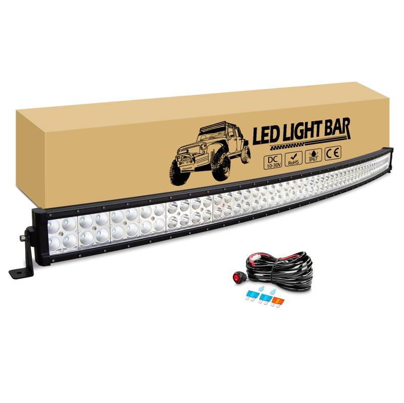 RIGIDON Led lichtleiste kfz mit 12v kabelbaum kit, 130cm 300W gebogen Led Arbeitsscheinwerfer Bar Offroad beleuchtung für 4x4 Auto Traktor LKW PKW Truck SUV ATV UTV Fahrzeuge, 6000K weiß lightbar von RIGIDON