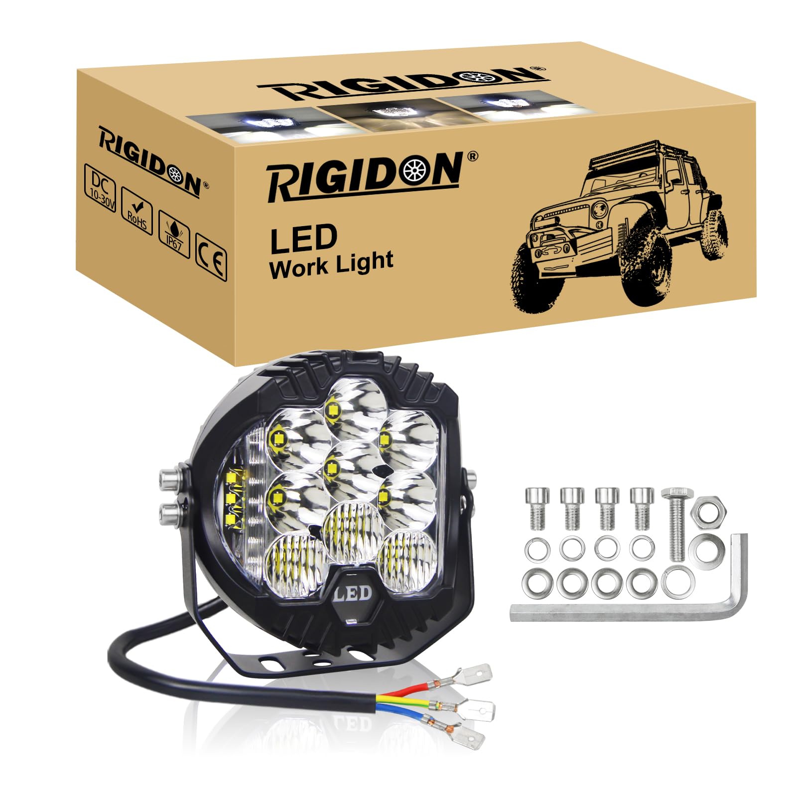 RIGIDON 1x Rund Led Arbeitsscheinwerfer, 5 Zoll 50W 5000 Lumen alu led lichtleiste, 12V 24V Wasserdicht offroad beleuchtung für Auto ATV LKW Traktor Fahrzeuge 4x4, led nebelscheinwerfer 6000k weiß von RIGIDON