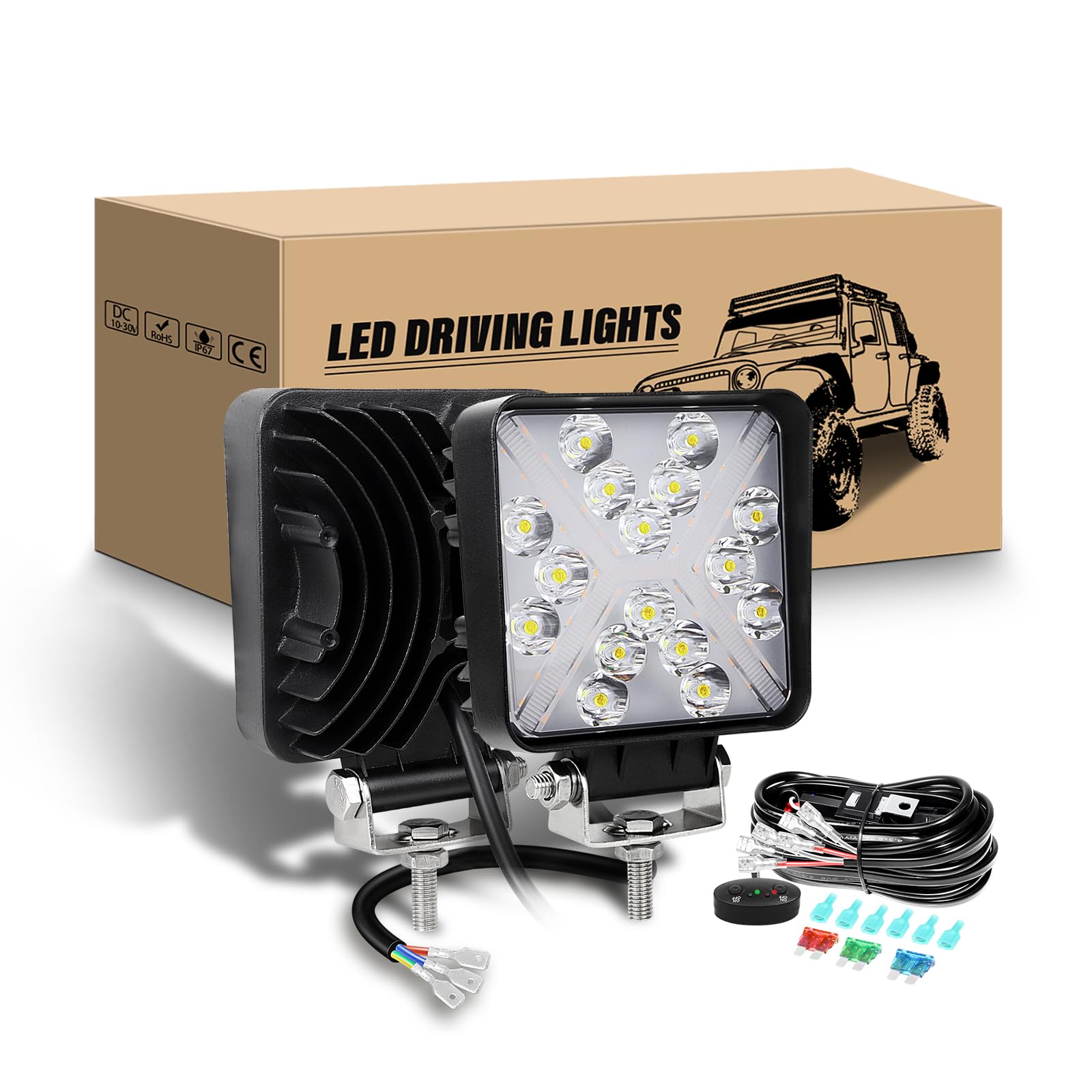 RIGIDON Scheinwerfer mit 12v kabelbaum kit, 2Pcs 4 Zoll 48W LED Zusatzscheinwerfer Weißer Bernstein Strahler Offroad beleuchtung Rückfahrscheinwerfer für 4x4 Auto Traktor LKW, led arbeitsscheinwerfer RIGIDON Scheinwerfer mit 12v kabelbaum kit, 2Pcs 4 Zoll 48W LED Zusatzscheinwerfer Weißer Bernstein Strahler Offroad beleuchtung Rückfahrscheinwerfer für 4x4 Auto Traktor LKW, led arbeitsscheinwerfer von RIGIDON