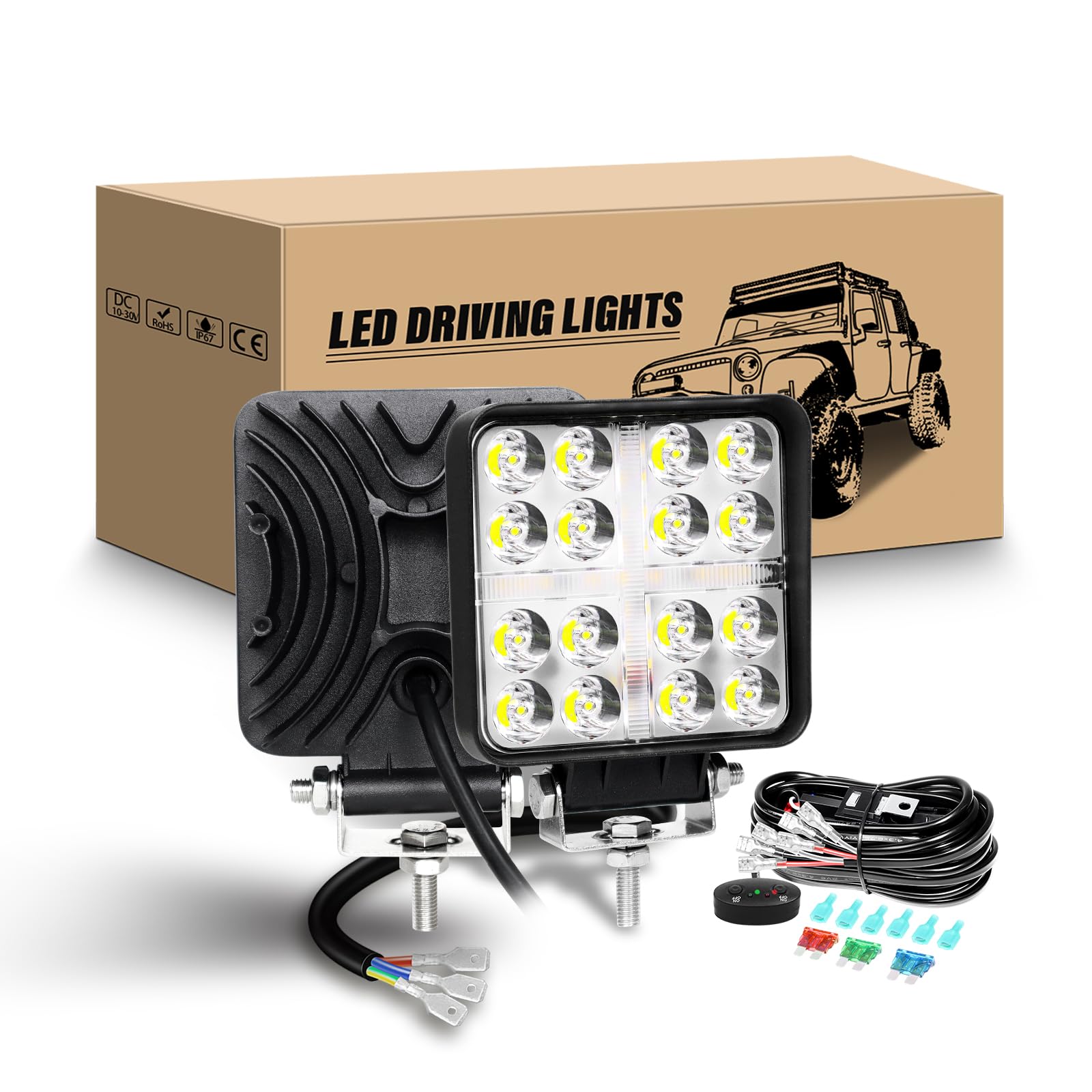 RIGIDON Scheinwerfer mit 12v kabelbaum kit, 2Pcs 4 Zoll 48W LED Zusatzscheinwerfer Weißer Bernstein Strahler Offroad beleuchtung Rückfahrscheinwerfer für 4x4 Auto Traktor LKW, led nebelscheinwerfer RIGIDON Scheinwerfer mit 12v kabelbaum kit, 2Pcs 4 Zoll 48W LED Zusatzscheinwerfer Weißer Bernstein Strahler Offroad beleuchtung Rückfahrscheinwerfer für 4x4 Auto Traktor LKW, led nebelscheinwerfer von RIGIDON
