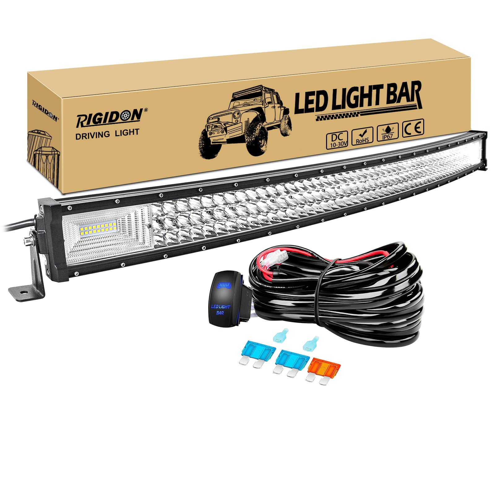 RIGIDON Wasserdicht Gebogene led lampe, 42 Zoll 105cm 540W Led lichtleiste kfz mit 12v kabelbaum kit, Offroad beleuchtung für Auto SUV ATV, UTV, LKW 4x4, Fahrzeuge, 6000K Weiß led nebelscheinwerfer RIGIDON Wasserdicht Gebogene led lampe, 42 Zoll 105cm 540W Led lichtleiste kfz mit 12v kabelbaum kit, Offroad beleuchtung für Auto SUV ATV, UTV, LKW 4x4, Fahrzeuge, 6000K Weiß led nebelscheinwerfer von RIGIDON