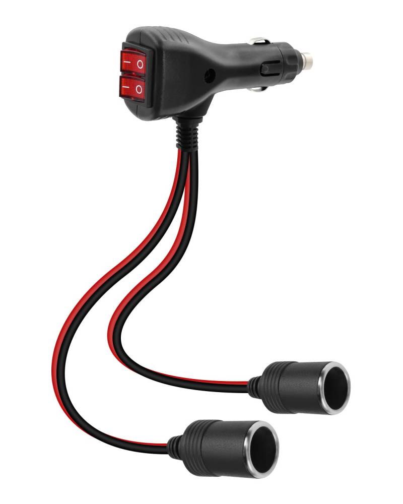 RIIEYOCA 12V kfz Zigarettenanzünder Verteiler mit Unabhängigem Schalter, 1 Stecker mit Schalter auf 2 Buchsen Doppel Zigarettenanzünder Adapter Verlängerungskabel mit 10A Sicherung (0,3m / 1ft) von RIIEYOCA