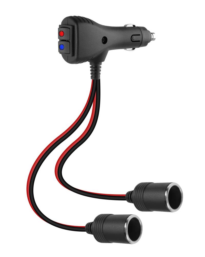 RIIEYOCA 12V Zigarettenanzünder Splitter mit Unabhängigem Schalter, 1 Stecker mit Schalter auf 2 Buchsen Doppel Zigarettenanzünder Adapter Verlängerungskabel mit 15A Sicherung (0,3m / 1ft) von RIIEYOCA