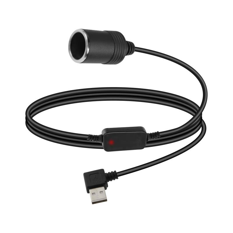RIIEYOCA USB A Stecker zu Zigarettenanzünder Buchse Konverter Kabel, 5V zu 12V 90 Grad rechtwinklig USB A zu Zigarettenanzünder Buchse Adapter für Dash Cam, GPS, Driving Recorder (0,7M / 2,3FT) von RIIEYOCA