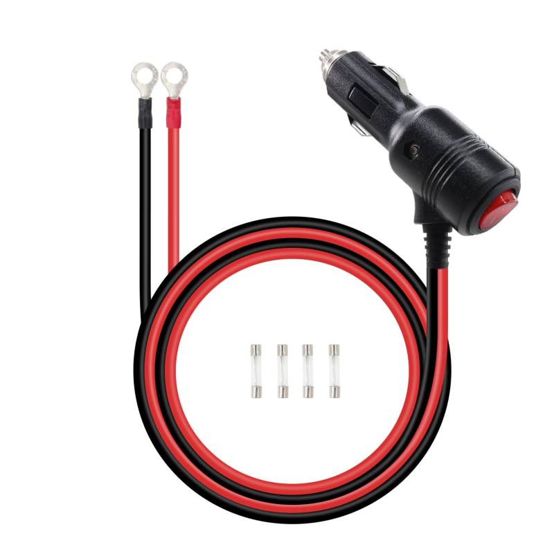 RIIEYOCA Zigarettenanzünder Stecker zu O Ring Terminal Kabelbaum Kabel mit Schalter ON/OFF, 12V-24V Heavy Duty 16AWG 15A Sicherung Schutz Stromkabel für Auto Inverter Reifen Inflator (1M/3.3Ft) von RIIEYOCA