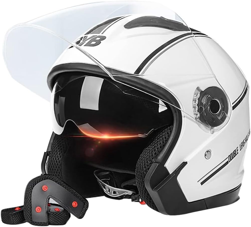 Motorradhelm, Reithelm, 3/4-offener Helm, Roller-Moped-Helm mit doppelten Antibeschlaggläsern, geeignet für Erwachsene, Unisex-Motorräder, elektrisch, DOT/ECE-geprüft A Motorradhelm, Reithelm, 3/4-offener Helm, Roller-Moped-Helm mit doppelten Antibeschlaggläsern, geeignet für Erwachsene, Unisex-Motorräder, elektrisch, DOT/ECE-geprüft A von RIKCAT
