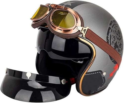 Retro Jet-Helm · 3/4 Offener Motorrad-Helm Roller-Helm Mofa-Helm Chopper Vespa Vintage Pilot Biker-Helm Visier Quick DOT/ECE-geprüft A,L59-60CM Retro Jet-Helm · 3/4 Offener Motorrad-Helm Roller-Helm Mofa-Helm Chopper Vespa Vintage Pilot Biker-Helm Visier Quick DOT/ECE-geprüft A,L59-60CM von RIKCAT