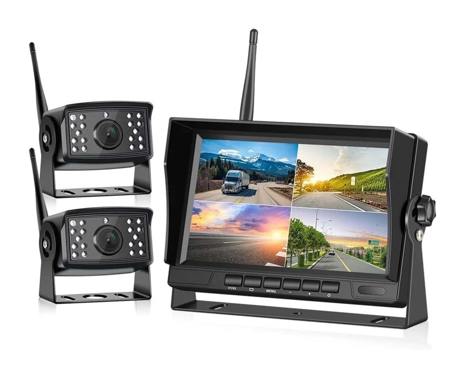 Rückansicht Kamera 7 Zoll AHD Wireless DVR Auto Monitor Display Fahrzeug Bildschirm Rückansicht Für Lkw Reverse Back Up Recorder Wifi Kamera(Monitor and 2 Camera) von RINKTEEA