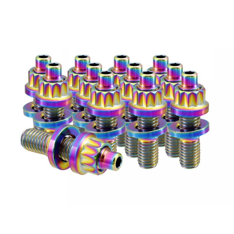RISON-Titanium 12 Set Titan Auspuffkrümmer Stehbolzen Kit M8x1.25x45mm, GR5 Titan Ansaugung Auspuff Bolzen und Muttern Kit, Krümmerstehbolzen Abgaskrümmer Kit passend für Ford, Honda von RISON-Titanium