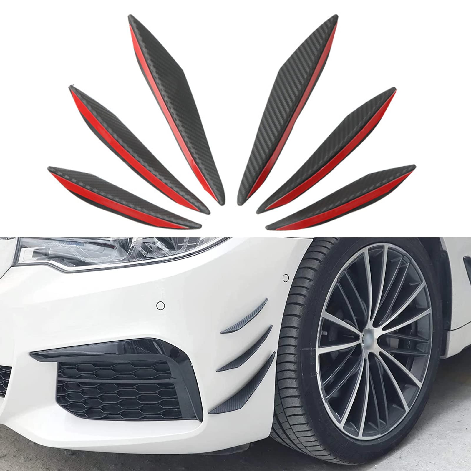 RIXERKOC 6Pcs Universal Auto Front Bumper Lip Splitter, Gummi Flossen Spoiler Canards Kit für Auto Karosserie Auto Anti Collision Strip Dekoration Aufkleber (Kohlefaser) RIXERKOC 6Pcs Universal Auto Front Bumper Lip Splitter, Gummi Flossen Spoiler Canards Kit für Auto Karosserie Auto Anti Collision Strip Dekoration Aufkleber (Kohlefaser) von RIXERKOC