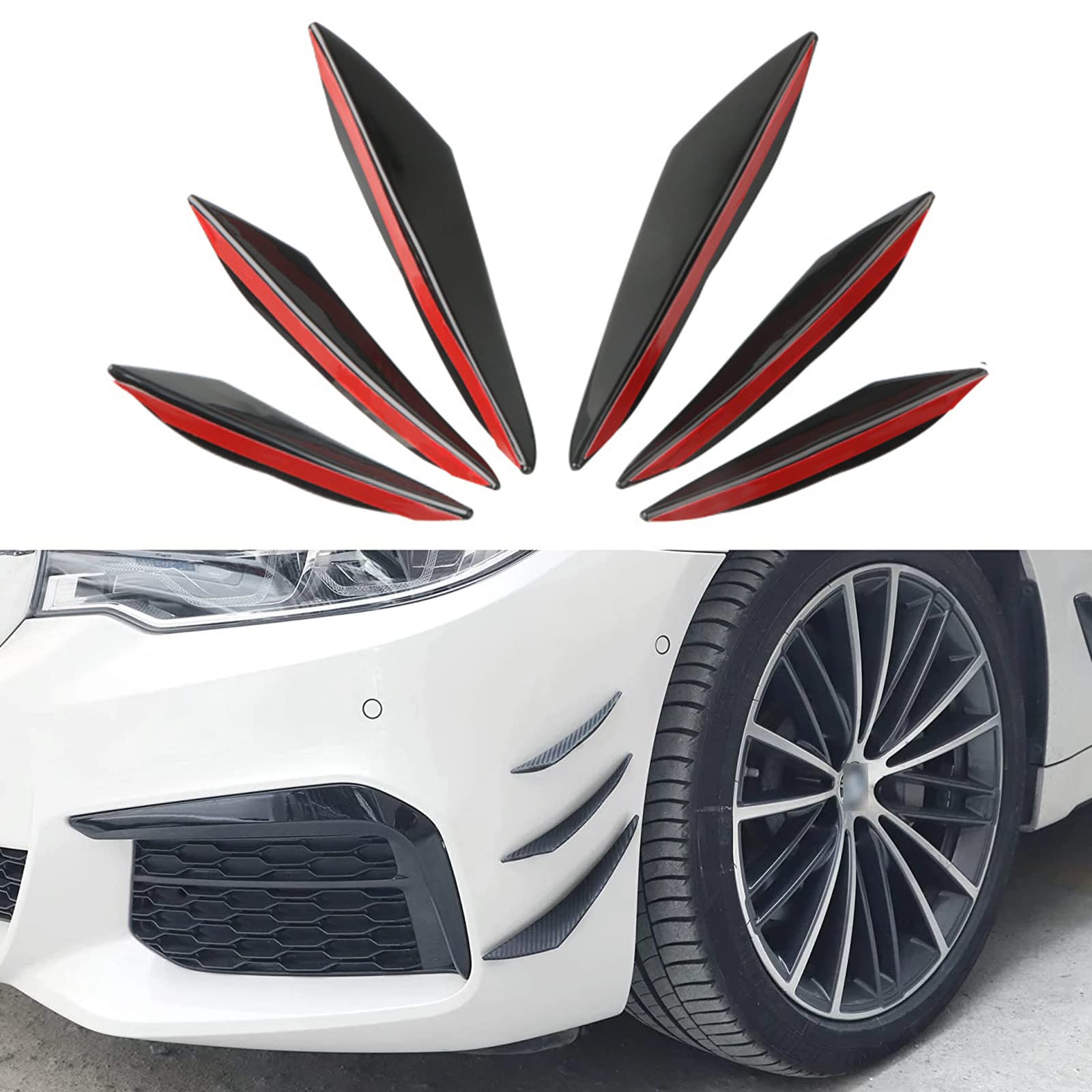 6Pcs Universal Auto Front Bumper Lip Splitter, Gummi Flossen Spoiler Canards Kit für Auto Karosserie Auto Anti Collision Strip Dekoration Aufkleber, schwarz von RIXERKOC