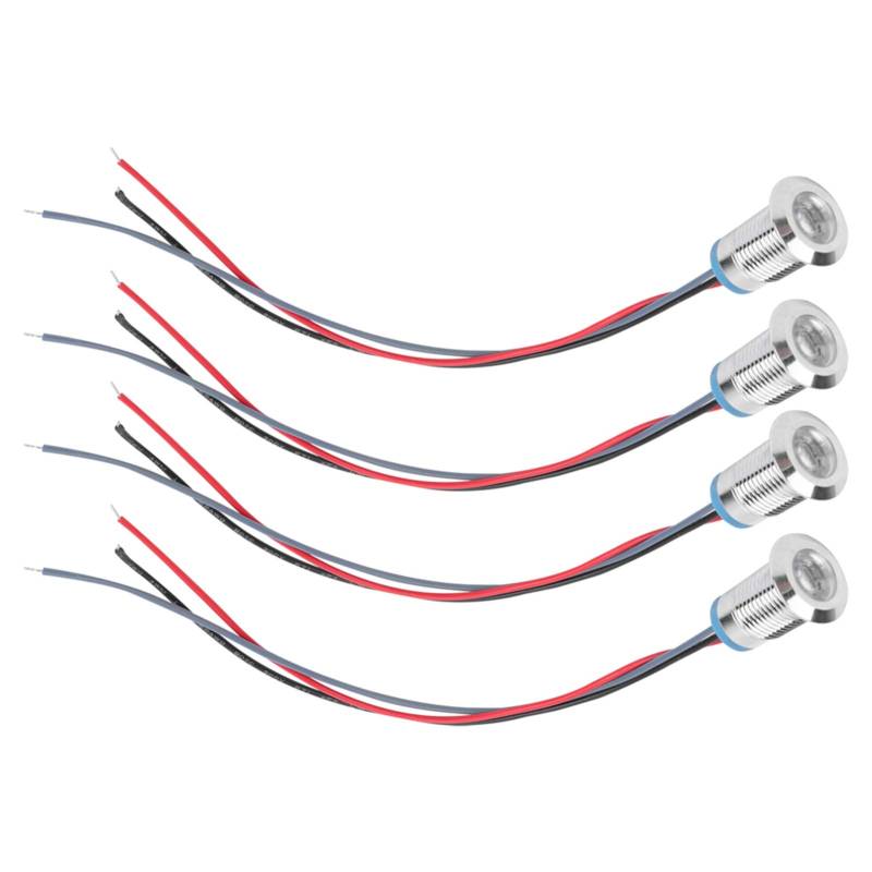 Vorverdrahtete Wasserdichte Metallmetall-Farbindikatorlichter für Auto- und Industriesteuerinstrumente, Set von 4 Mini-Runden-LEDs für CNC-Werkzeugmaschinen, Messing-Chrom-Plattiermaterial (Rotblau) von RIZGHWOY