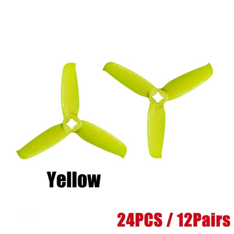 Flash 3052 1,5 mm 5 mm 3 Zoll 3-teiliger Propeller, kompatibel mit RC FPV Racing Freestyle Toothpick Cinewhoop Kanaldrohnen DIY-Teilen(12Pairs Yellow) von RJXDUPHT