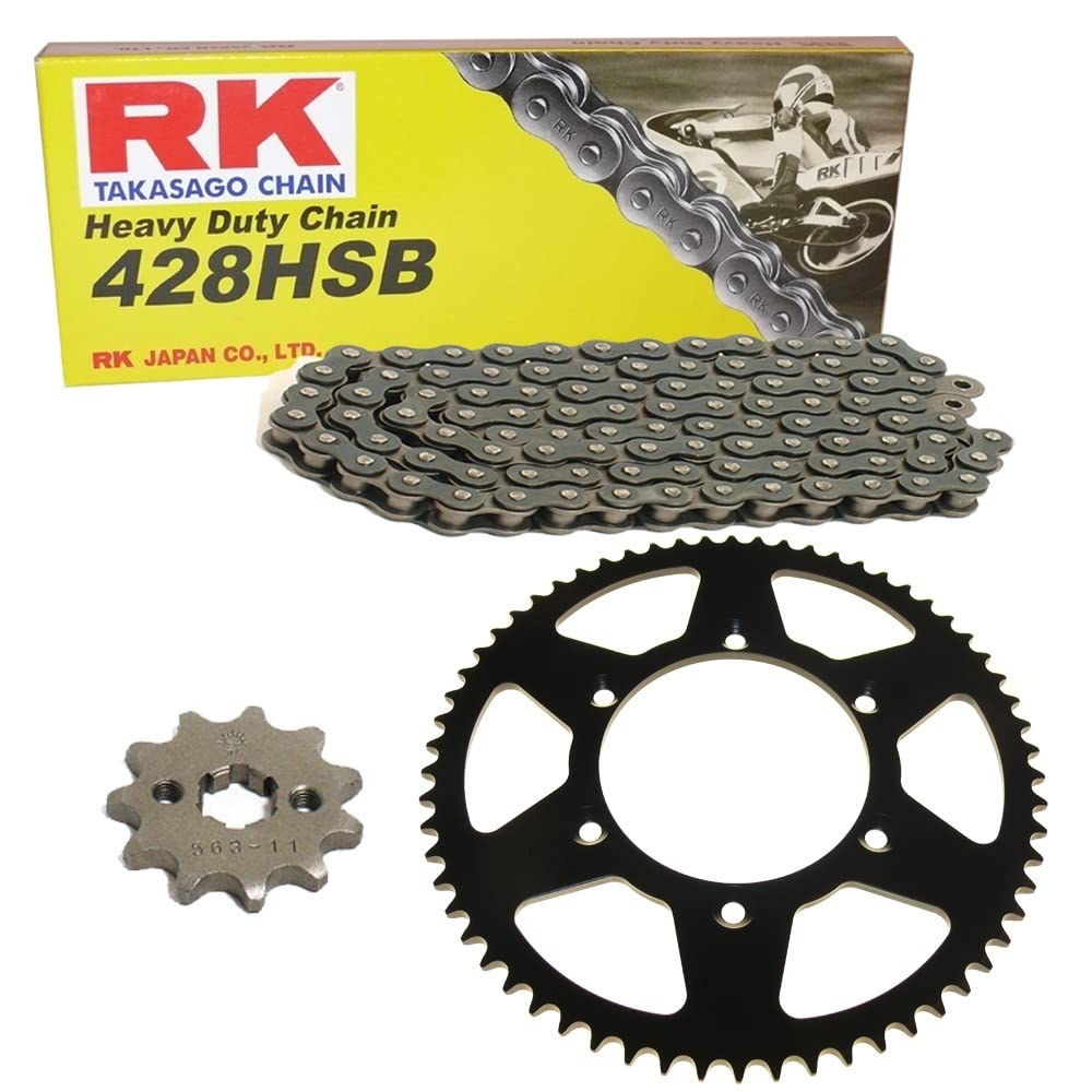 Kettensatz geeignet für Kawasaki Ninja 125 A 19-20 Kette RK 428 H 132 offen 16/56 von RK Takasago Chain Japan