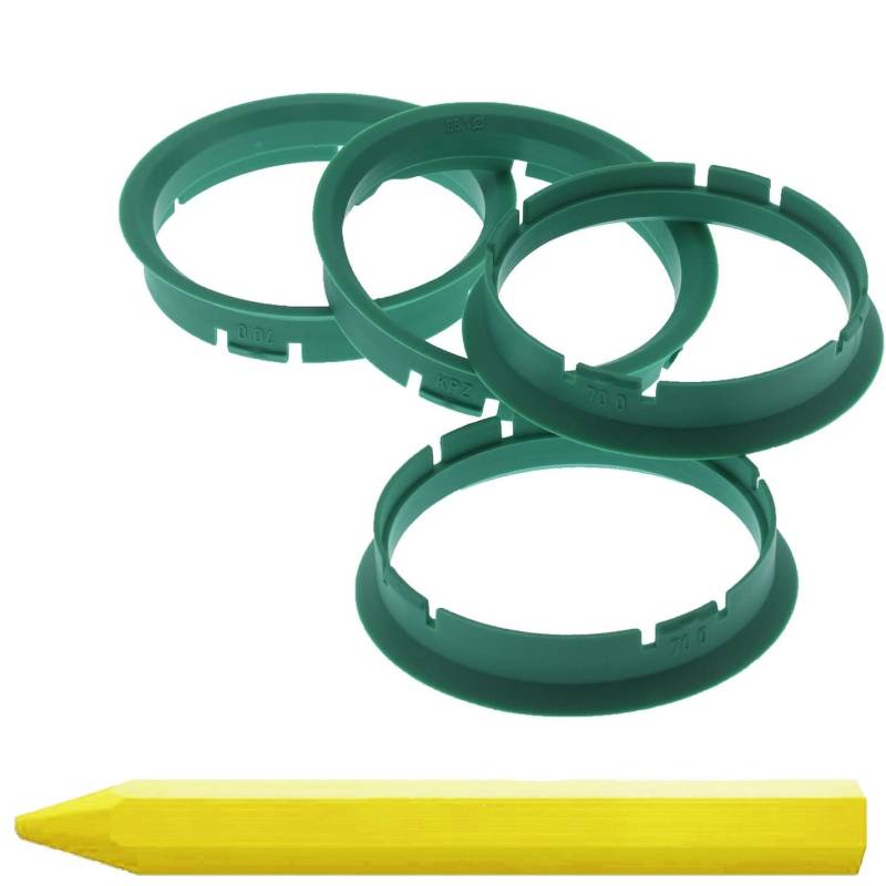 4X Zentrierringe 70,0 x 65,1 mm Mint Felgen Ringe + 1x Reifen Kreide Fett Stift von RKC