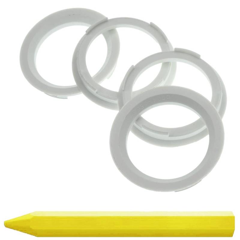 4X Zentrierringe 70,4 x 56,6 mm Weiß Felgen Ringe + 1x Reifen Kreide Fett Stift von RKC