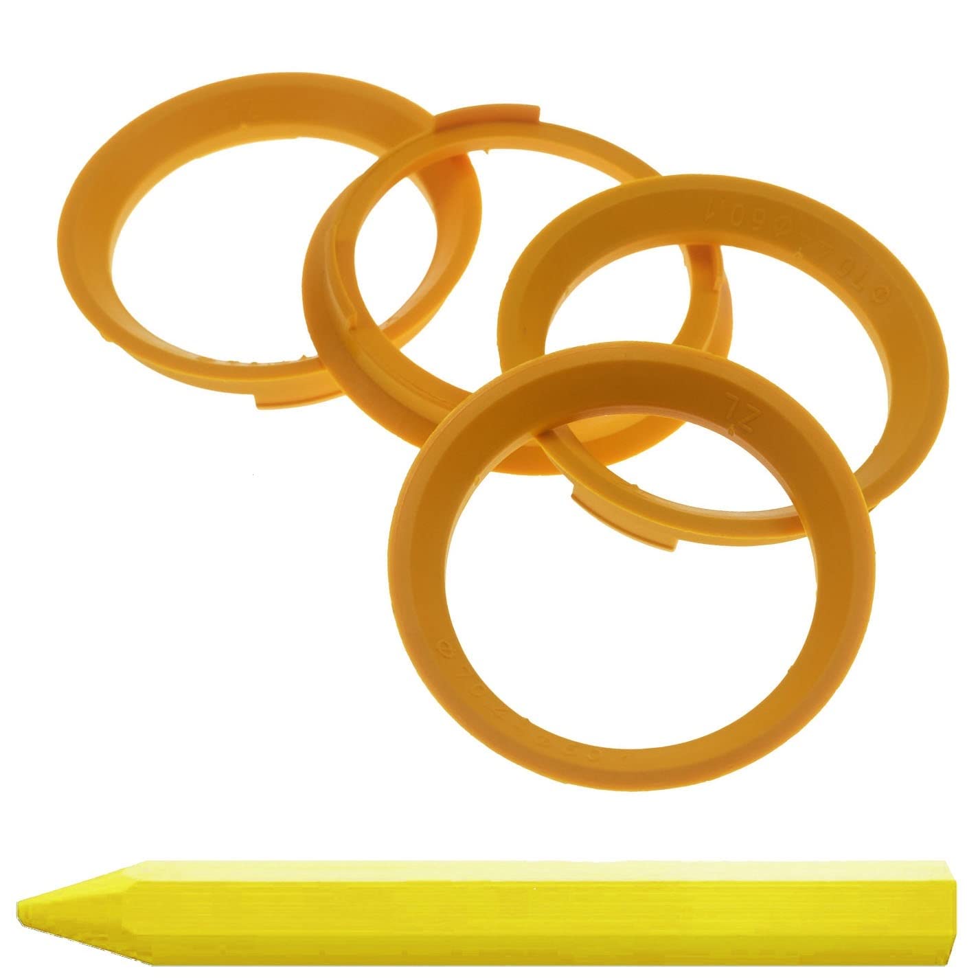 4X Zentrierringe 70,4 x 60,1 mm Gelb Felgen Ringe + 1x Reifen Kreide Fett Stift von RKC