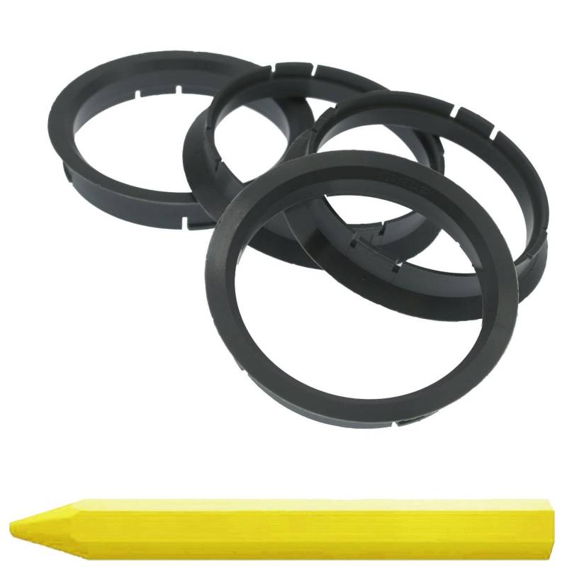 4X Zentrierringe 72,5 x 66,1 mm Grau Felgen Ringe + 1x Reifen Kreide Fett Stift von RKC