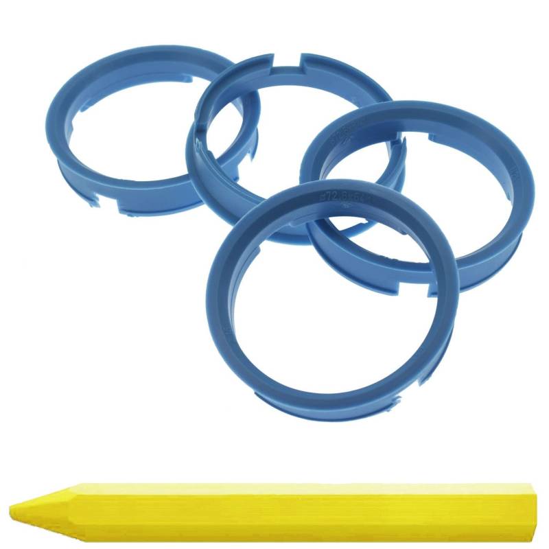4X Zentrierringe 72,6 x 64,2 mm Hellblau Felgen Ringe + 1x Reifen Kreide Fett Stift von RKC