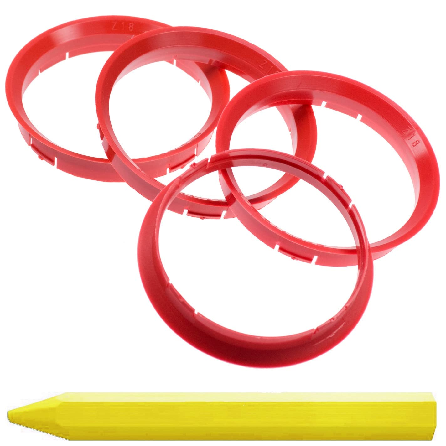 4X Zentrierringe Rot 76,0 mm x 72,6 mm + 1x Reifen Kreide Fett Stift von RKC