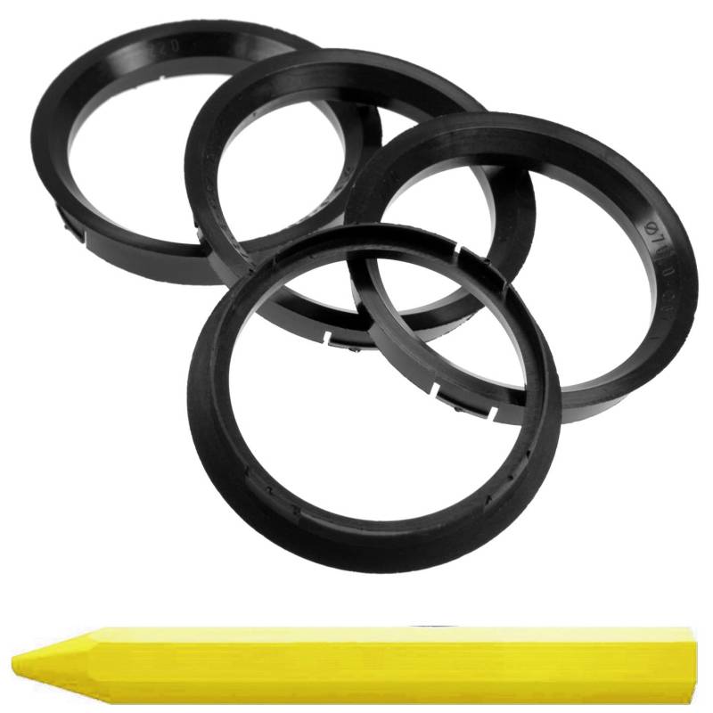 4X Zentrierringe Schwarz 76,0 mm x 67,1 mm + 1x Reifen Kreide Fett Stift von RKC