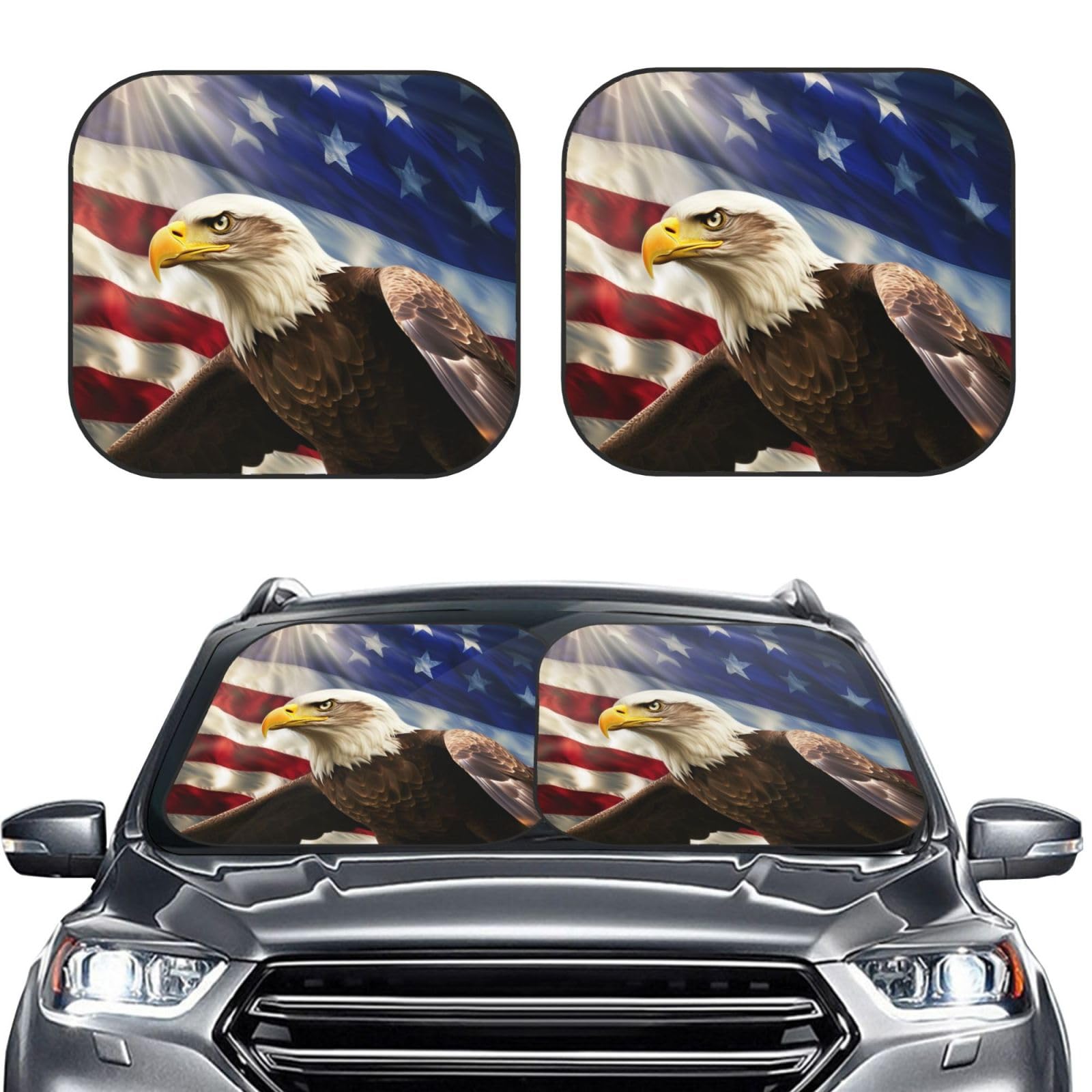 Amerikanische USA-Flagge Adler Kunstdruck 2 Stück Windschutzscheibe Sonnenschutz Faltbare Auto Frontscheibe Sonnenblenden UV-Schutz Tragbare Sonnenblende Schutz Windschutzscheibenabdeckungen für Auto Amerikanische USA-Flagge Adler Kunstdruck 2 Stück Windschutzscheibe Sonnenschutz Faltbare Auto Frontscheibe Sonnenblenden UV-Schutz Tragbare Sonnenblende Schutz Windschutzscheibenabdeckungen für Auto von RLDOBOFE