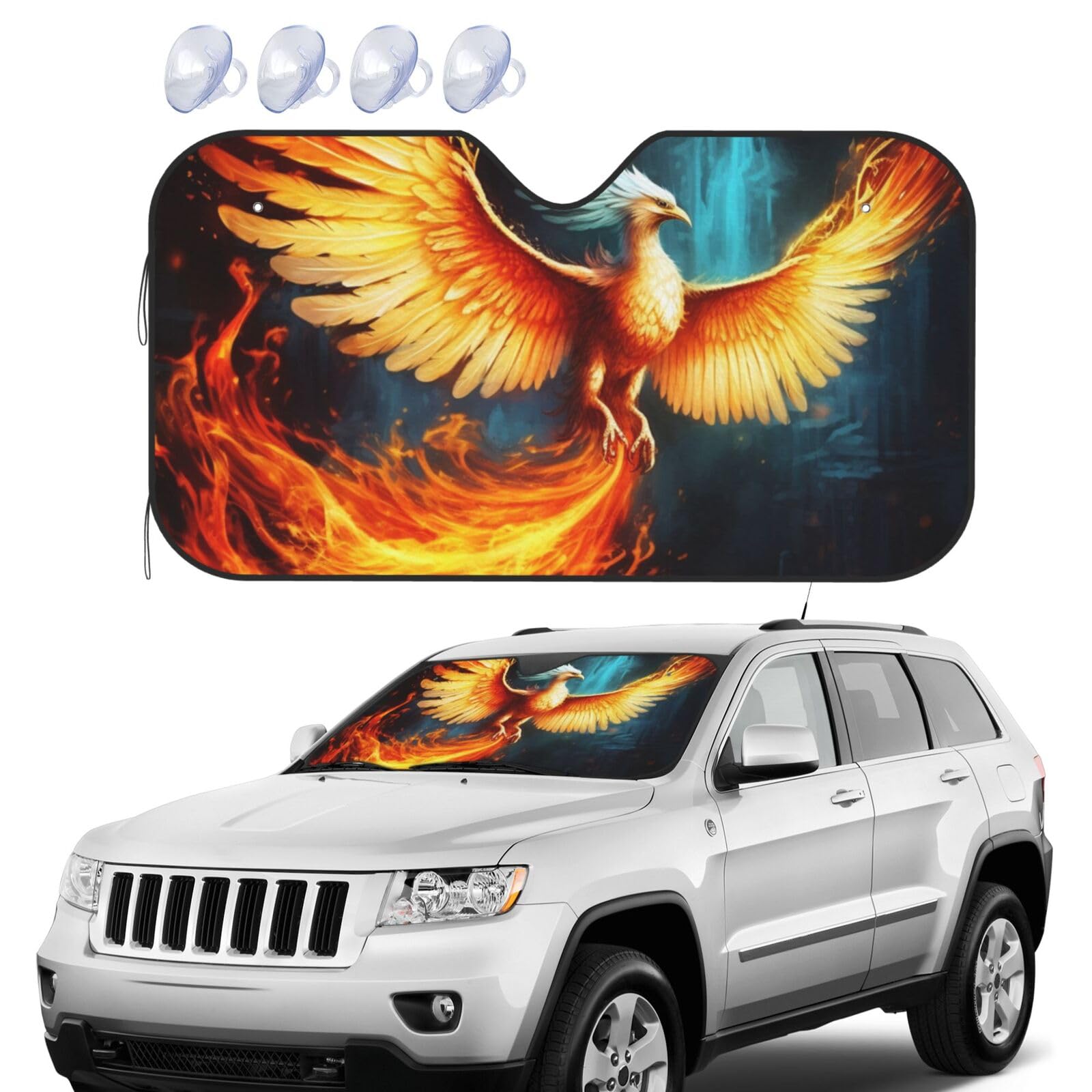 Beautiful Phoenix Windschutzscheiben-Sonnenschutz, faltbar, für Auto, Frontscheibe, UV-Schutz, tragbare Sonnenblende, Schutz, Windschutzscheibenabdeckungen für Auto, LKW, SUV, klein Beautiful Phoenix Windschutzscheiben-Sonnenschutz, faltbar, für Auto, Frontscheibe, UV-Schutz, tragbare Sonnenblende, Schutz, Windschutzscheibenabdeckungen für Auto, LKW, SUV, klein von RLDOBOFE