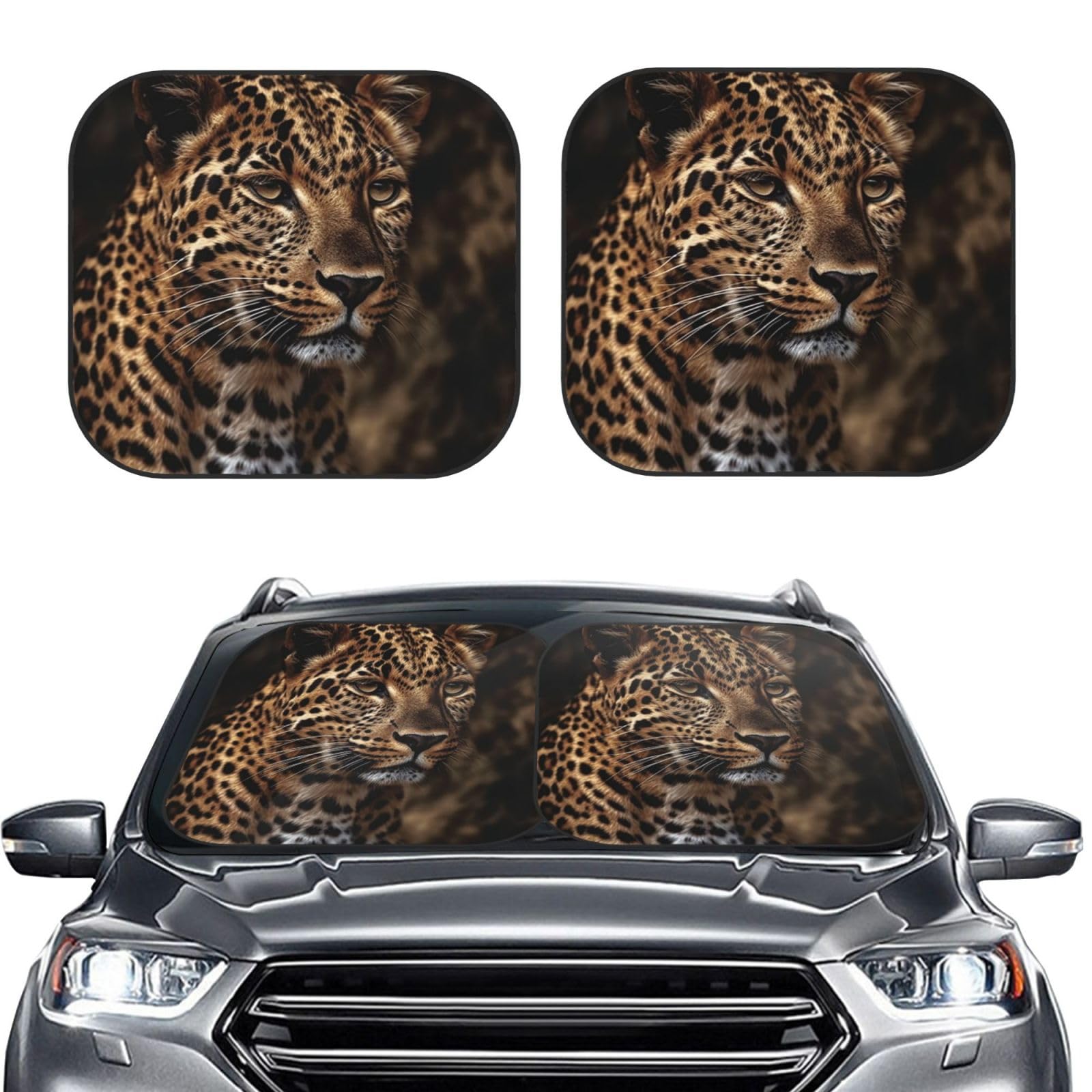 Brauner Leopardenbild-Druck, 2 Stück, Windschutzscheiben-Sonnenschutz, faltbar, Auto-Frontscheibe, UV-Schutz, tragbare Sonnenblende, Schutz, Windschutzscheibenabdeckungen für Auto, LKW, SUV, groß Brauner Leopardenbild-Druck, 2 Stück, Windschutzscheiben-Sonnenschutz, faltbar, Auto-Frontscheibe, UV-Schutz, tragbare Sonnenblende, Schutz, Windschutzscheibenabdeckungen für Auto, LKW, SUV, groß von RLDOBOFE