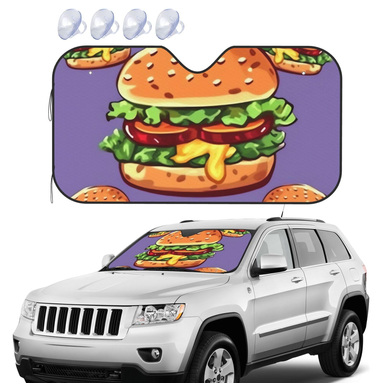 Cartoon Hamburger Windschutzscheibe Sonnenschutz Faltbare Auto Frontscheibe Sonnenschutz UV-Schutz Tragbare Sonnenblende Schutz Windschutzscheibenabdeckungen für Auto LKW SUV Medium Cartoon Hamburger Windschutzscheibe Sonnenschutz Faltbare Auto Frontscheibe Sonnenschutz UV-Schutz Tragbare Sonnenblende Schutz Windschutzscheibenabdeckungen für Auto LKW SUV Medium von RLDOBOFE