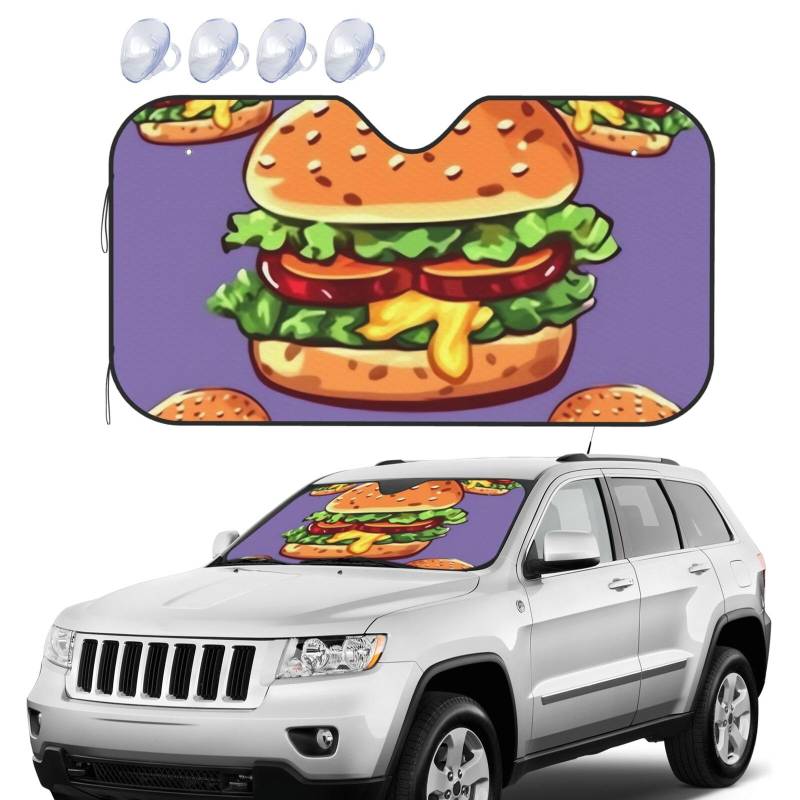 Cartoon Hamburger Windschutzscheibe Sonnenschutz Faltbare Auto Frontscheibe Sonnenschutz UV-Schutz Tragbare Sonnenblende Schutz Windschutzscheibenabdeckungen für Auto LKW SUV Medium von RLDOBOFE