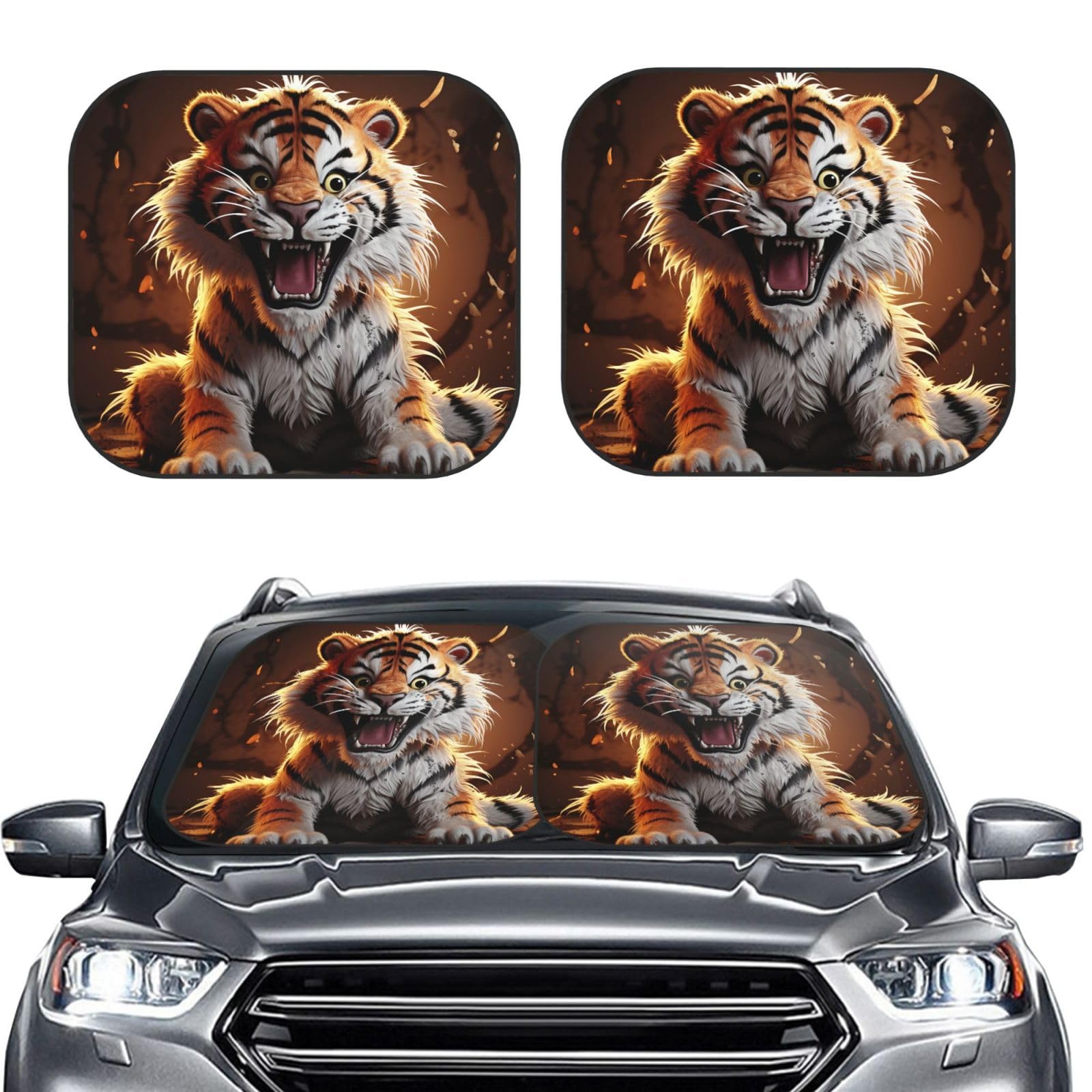 Cartoon Tiger Print 2 Stück Windschutzscheibe Sonnenschutz Faltbare Auto Frontscheibe Sonnenblenden UV-Schutz Tragbare Sonnenblende Schutz Windschutzscheibenabdeckungen für Auto LKW SUV Medium Cartoon Tiger Print 2 Stück Windschutzscheibe Sonnenschutz Faltbare Auto Frontscheibe Sonnenblenden UV-Schutz Tragbare Sonnenblende Schutz Windschutzscheibenabdeckungen für Auto LKW SUV Medium von RLDOBOFE