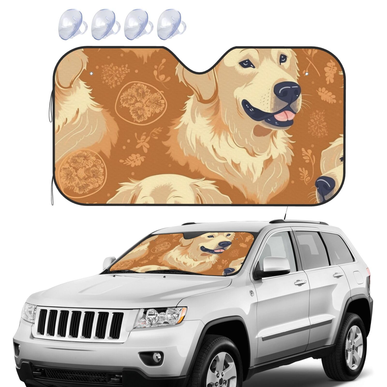 Golden Retriever Windschutzscheiben-Sonnenschutz, faltbar, für Auto, Frontscheibe, UV-Schutz, tragbare Sonnenblende, Windschutzscheibenabdeckungen für Auto, LKW, SUV, klein Golden Retriever Windschutzscheiben-Sonnenschutz, faltbar, für Auto, Frontscheibe, UV-Schutz, tragbare Sonnenblende, Windschutzscheibenabdeckungen für Auto, LKW, SUV, klein von RLDOBOFE