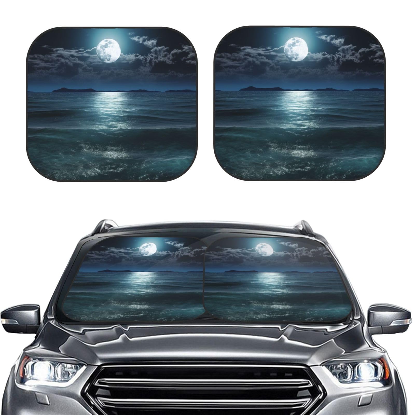 Mond und Meer Druck 2 Stück Windschutzscheibe Sonnenschutz Faltbare Auto Frontscheibe Sonnenblenden UV-Schutz Tragbare Sonnenblende Schutz Windschutzscheibenabdeckungen für Auto LKW SUV Groß Mond und Meer Druck 2 Stück Windschutzscheibe Sonnenschutz Faltbare Auto Frontscheibe Sonnenblenden UV-Schutz Tragbare Sonnenblende Schutz Windschutzscheibenabdeckungen für Auto LKW SUV Groß von RLDOBOFE