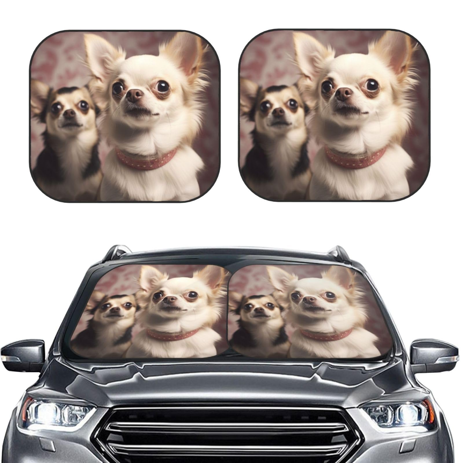 Niedlicher Chihuahua-Druck, 2 Stück, Windschutzscheiben-Sonnenschutz, faltbar, Auto, Frontscheibe, UV-Schutz, tragbare Sonnenblende, Schutz, Windschutzscheibenabdeckungen für Auto, LKW, SUV, Medium Niedlicher Chihuahua-Druck, 2 Stück, Windschutzscheiben-Sonnenschutz, faltbar, Auto, Frontscheibe, UV-Schutz, tragbare Sonnenblende, Schutz, Windschutzscheibenabdeckungen für Auto, LKW, SUV, Medium von RLDOBOFE