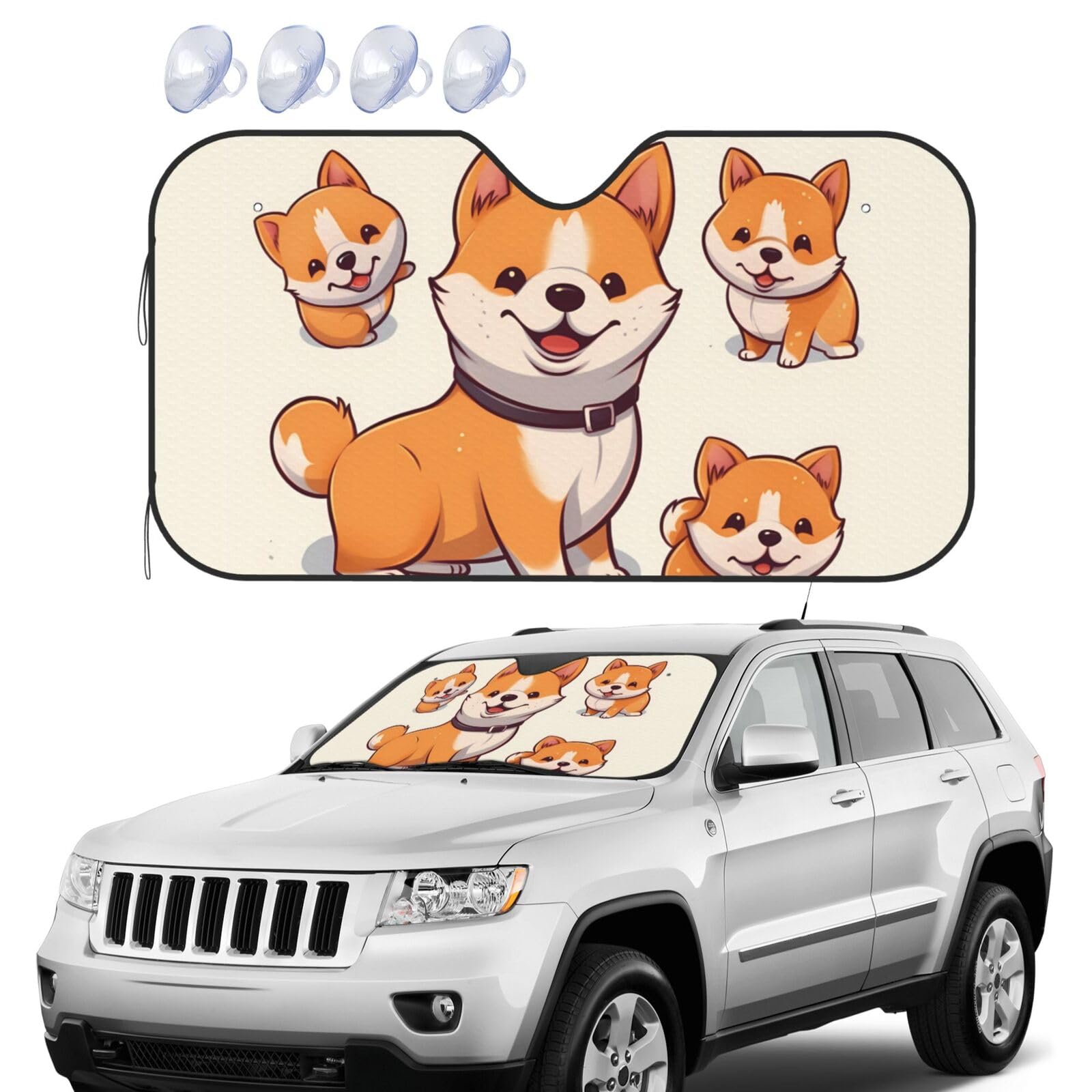 Niedlicher Shiba Inu Hunde-Windschutzscheiben-Sonnenschutz, faltbar, Auto-Frontscheiben-Sonnenschutz, UV-Schutz, tragbare Sonnenblende, Windschutzscheibenabdeckungen für Auto, LKW, SUV, klein Niedlicher Shiba Inu Hunde-Windschutzscheiben-Sonnenschutz, faltbar, Auto-Frontscheiben-Sonnenschutz, UV-Schutz, tragbare Sonnenblende, Windschutzscheibenabdeckungen für Auto, LKW, SUV, klein von RLDOBOFE