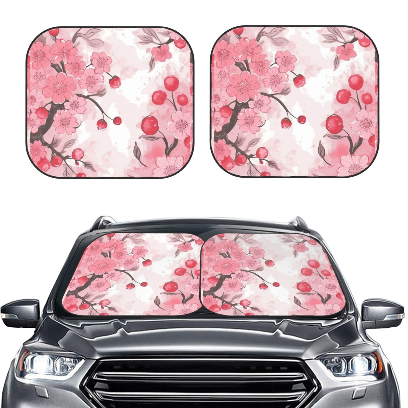 Pink Cherry Floral Print 2 Stück Windschutzscheibe Sonnenschutz Faltbare Auto Frontscheibe Sonnenblenden UV-Schutz Tragbare Sonnenblende Schutz Windschutzscheibenabdeckungen für Auto LKW SUV Klein Pink Cherry Floral Print 2 Stück Windschutzscheibe Sonnenschutz Faltbare Auto Frontscheibe Sonnenblenden UV-Schutz Tragbare Sonnenblende Schutz Windschutzscheibenabdeckungen für Auto LKW SUV Klein von RLDOBOFE