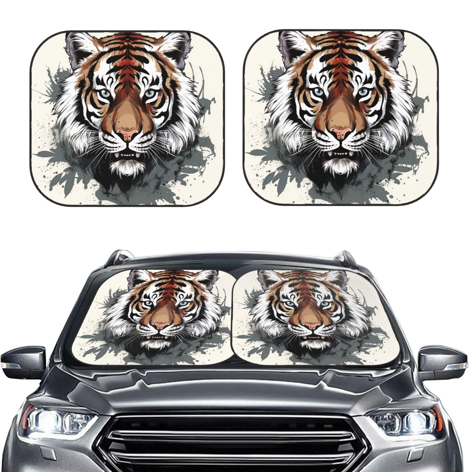 Schwarz und Weiß Doodle Tiger Print 2 Stück Windschutzscheibe Sonnenschutz Faltbare Auto Frontscheibe Sonnenblenden UV-Schutz Tragbare Sonnenblende Schutz Windschutzscheibenabdeckungen für Auto LKW Schwarz und Weiß Doodle Tiger Print 2 Stück Windschutzscheibe Sonnenschutz Faltbare Auto Frontscheibe Sonnenblenden UV-Schutz Tragbare Sonnenblende Schutz Windschutzscheibenabdeckungen für Auto LKW von RLDOBOFE