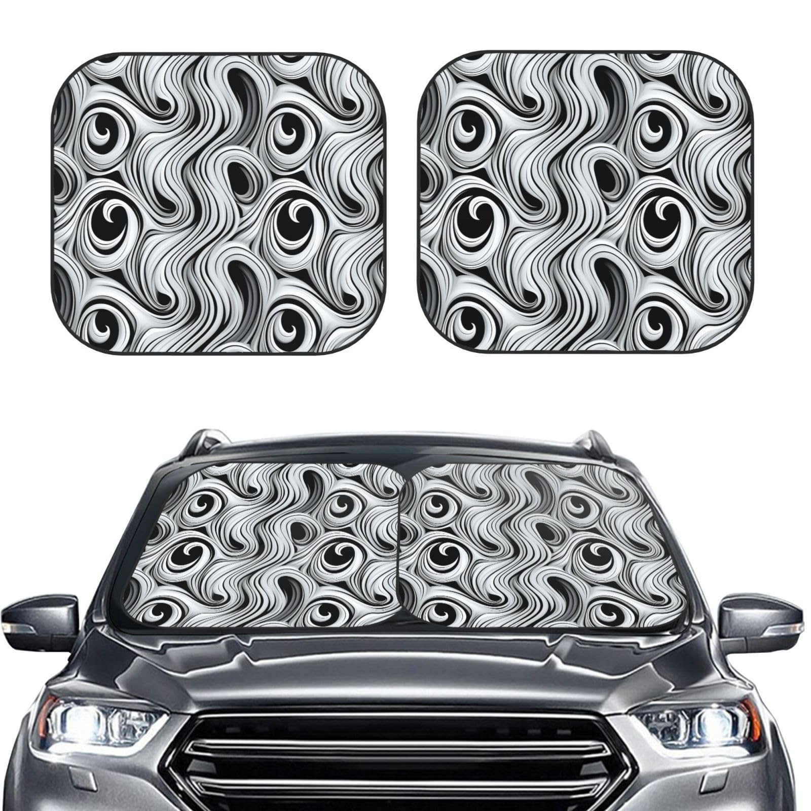 Schwarz und Weiß Swirl Print 2 Stück Windschutzscheibe Sonnenschutz Faltbare Auto Frontscheibe Sonnenblenden UV Schutz Tragbare Sonnenblende Protector Windschutzscheibenabdeckungen für Auto LKW SUV Schwarz und Weiß Swirl Print 2 Stück Windschutzscheibe Sonnenschutz Faltbare Auto Frontscheibe Sonnenblenden UV Schutz Tragbare Sonnenblende Protector Windschutzscheibenabdeckungen für Auto LKW SUV von RLDOBOFE