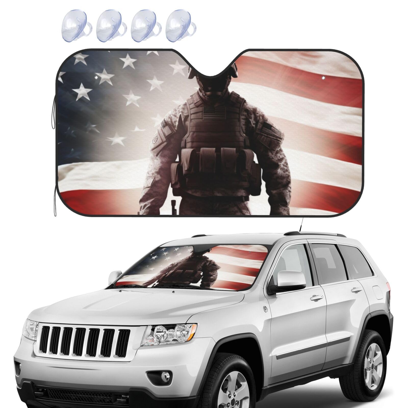 Soldat Sonnenschutz mit amerikanischer Flagge, faltbar, für Auto, Frontscheibe, UV-Schutz, tragbare Sonnenblende, Windschutzscheibenabdeckungen für Auto, LKW, SUV, Größe M Soldat Sonnenschutz mit amerikanischer Flagge, faltbar, für Auto, Frontscheibe, UV-Schutz, tragbare Sonnenblende, Windschutzscheibenabdeckungen für Auto, LKW, SUV, Größe M von RLDOBOFE