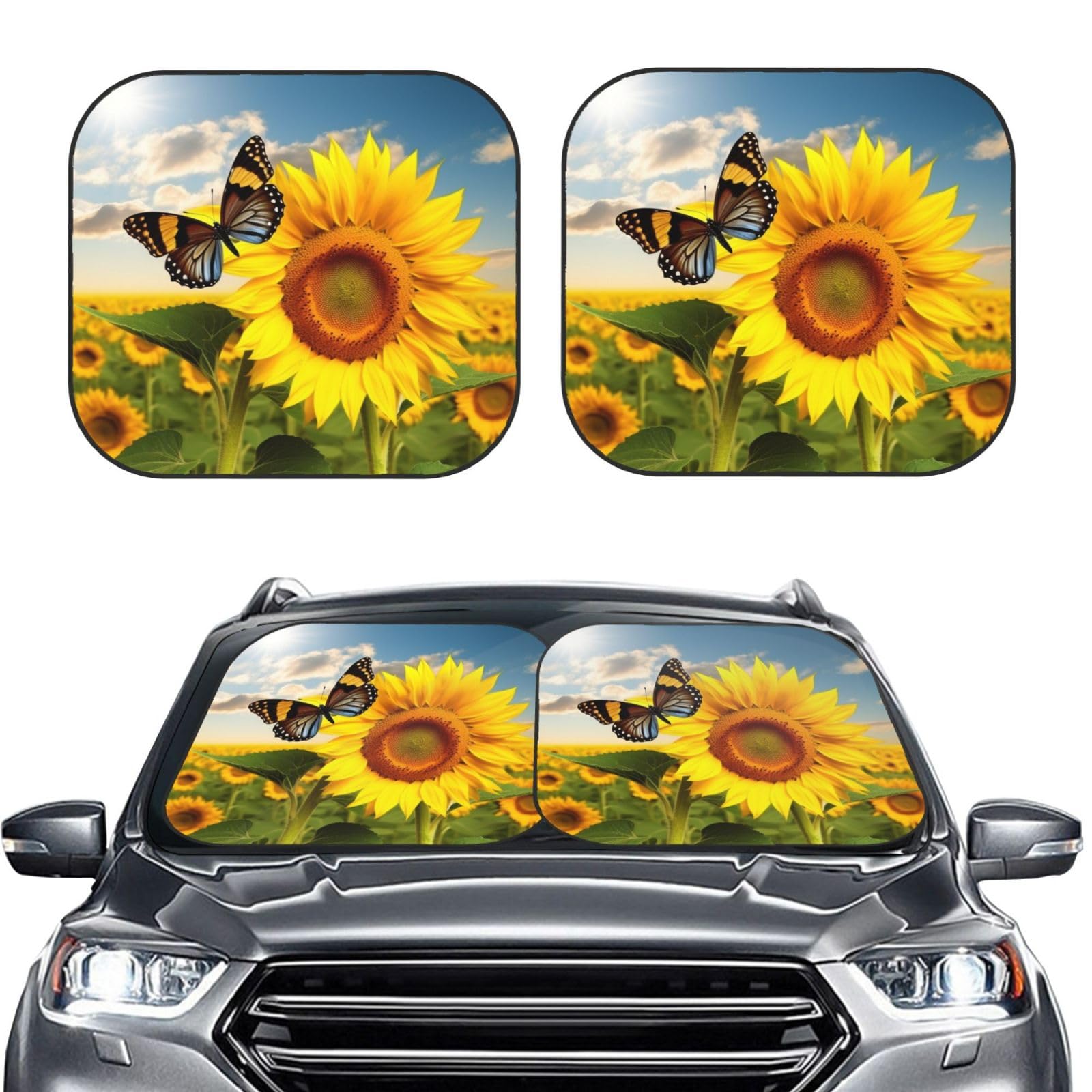 Sonnenblume Schmetterling Druck 2 Stück Windschutzscheibe Sonnenschutz Faltbare Auto Frontscheibe Sonnenblenden UV-Schutz Tragbare Sonnenblende Schutz Windschutzscheibenabdeckungen für Auto LKW SUV Sonnenblume Schmetterling Druck 2 Stück Windschutzscheibe Sonnenschutz Faltbare Auto Frontscheibe Sonnenblenden UV-Schutz Tragbare Sonnenblende Schutz Windschutzscheibenabdeckungen für Auto LKW SUV von RLDOBOFE