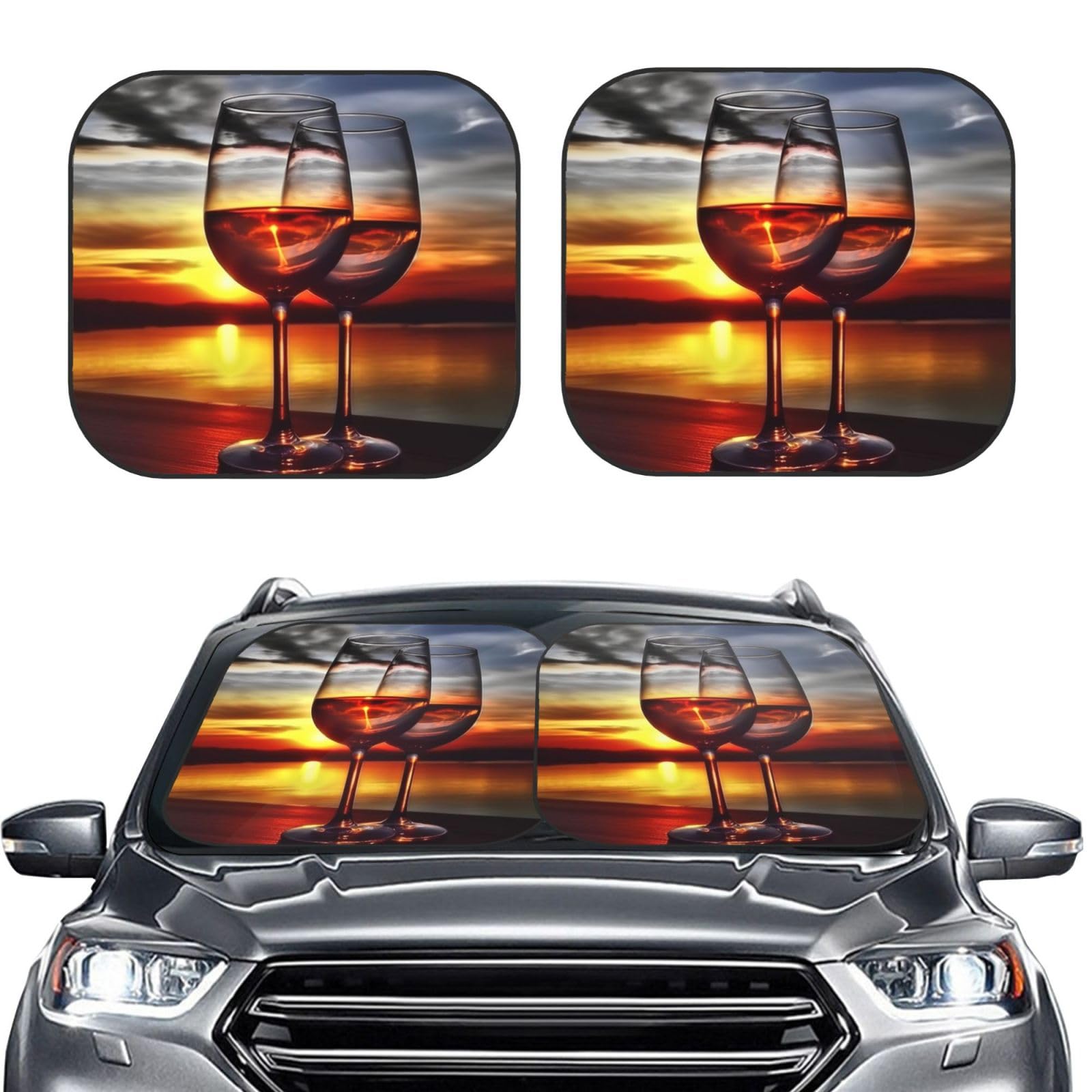 Sonnenuntergang Weinglas Druck 2 Stück Windschutzscheibe Sonnenschutz Faltbare Auto Frontscheibe Sonnenblenden UV-Schutz Tragbare Sonnenblende Schutz Windschutzscheibenabdeckungen für Auto LKW SUV Sonnenuntergang Weinglas Druck 2 Stück Windschutzscheibe Sonnenschutz Faltbare Auto Frontscheibe Sonnenblenden UV-Schutz Tragbare Sonnenblende Schutz Windschutzscheibenabdeckungen für Auto LKW SUV von RLDOBOFE