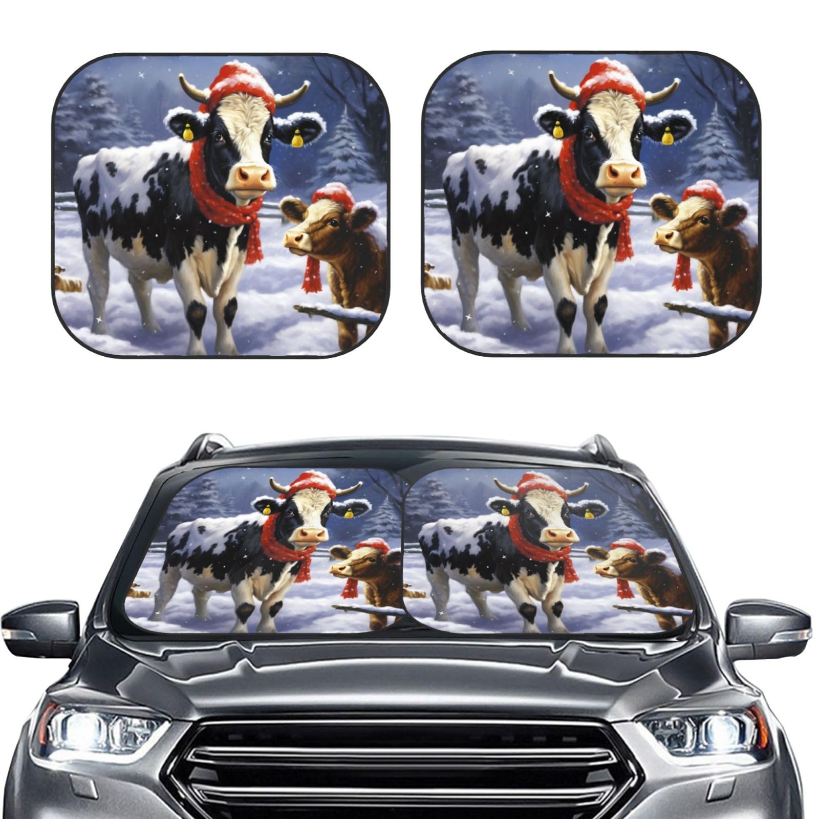 Weihnachten Schnee Kuh Druck 2 Stück Windschutzscheibe Sonnenschutz Faltbare Auto Frontscheibe Sonnenblenden UV-Schutz Tragbare Sonnenblende Schutz Windschutzscheibenabdeckungen für Auto LKW SUV Weihnachten Schnee Kuh Druck 2 Stück Windschutzscheibe Sonnenschutz Faltbare Auto Frontscheibe Sonnenblenden UV-Schutz Tragbare Sonnenblende Schutz Windschutzscheibenabdeckungen für Auto LKW SUV von RLDOBOFE