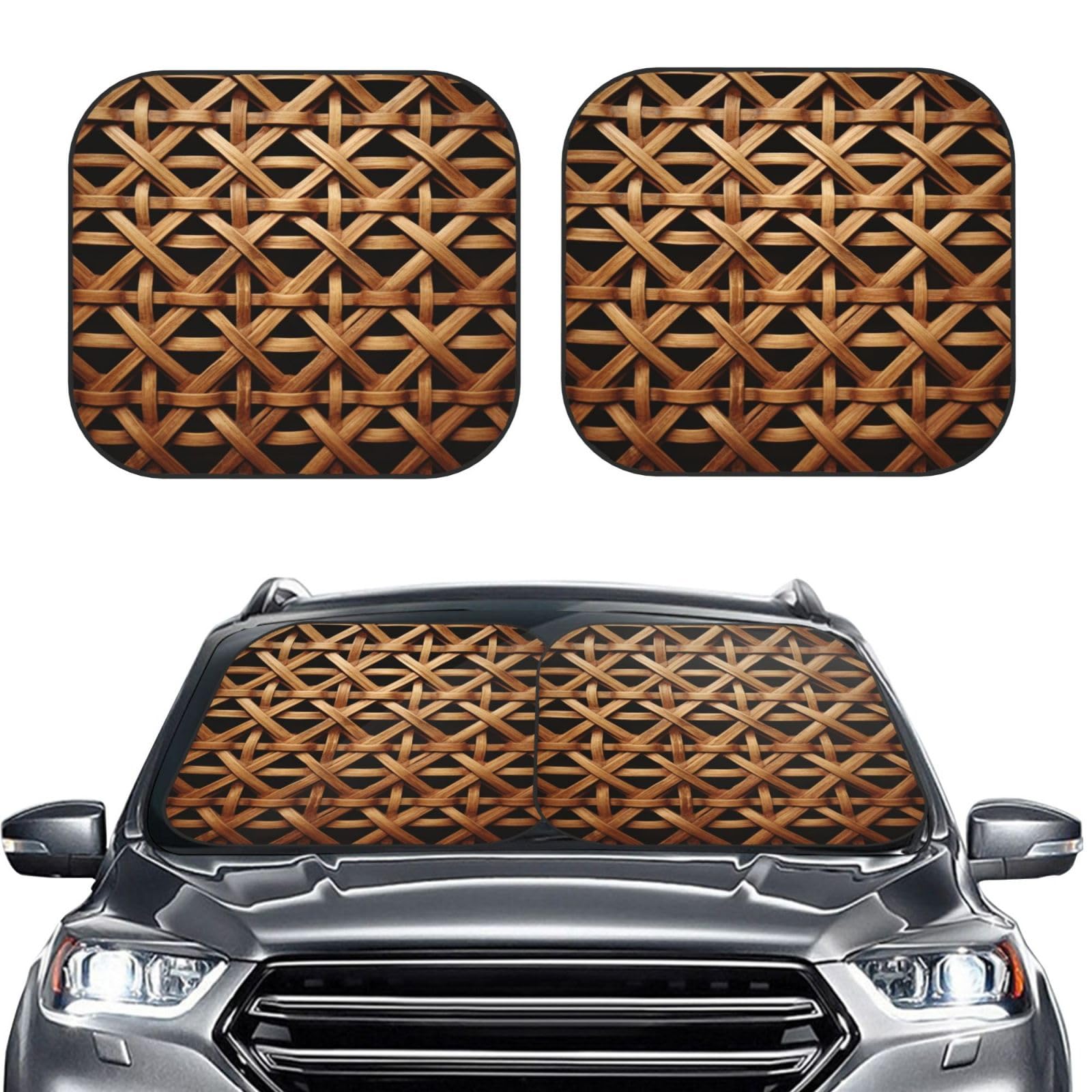 Wicker Woven Grid Print 2 Stück Windschutzscheibe Sonnenschutz Faltbare Auto Frontscheibe Sonnenblenden UV-Schutz Tragbare Sonnenblende Schutz Windschutzscheibenabdeckungen für Auto LKW SUV Klein Wicker Woven Grid Print 2 Stück Windschutzscheibe Sonnenschutz Faltbare Auto Frontscheibe Sonnenblenden UV-Schutz Tragbare Sonnenblende Schutz Windschutzscheibenabdeckungen für Auto LKW SUV Klein von RLDOBOFE