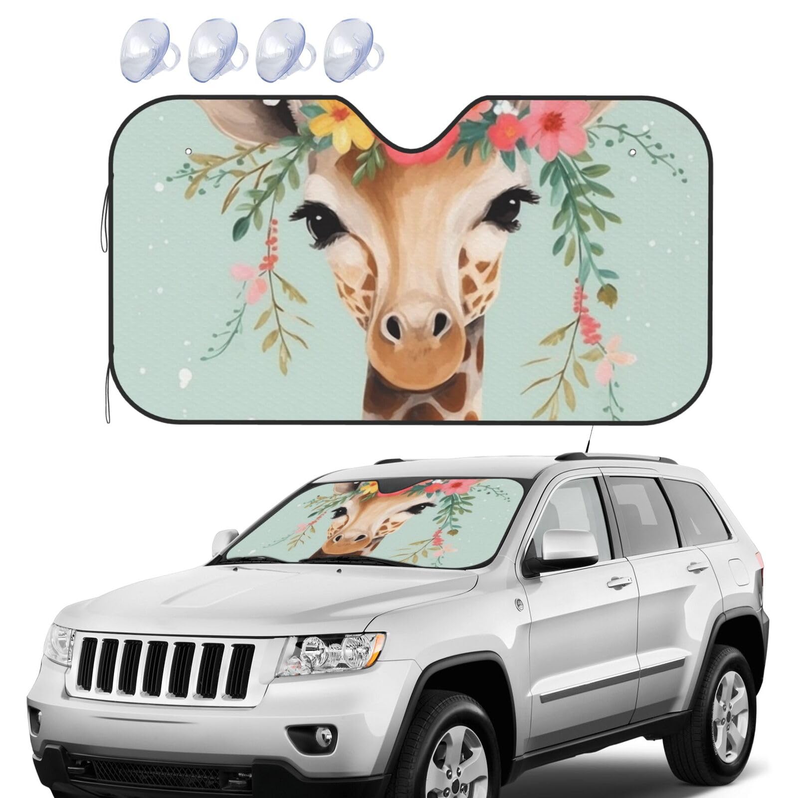 Windschutz Giraffe mit Blumenmuster, faltbar, für Auto, Frontscheibe, UV-Schutz, tragbare Sonnenblende, Windschutzscheibenabdeckungen für Auto, LKW, SUV, klein Windschutz Giraffe mit Blumenmuster, faltbar, für Auto, Frontscheibe, UV-Schutz, tragbare Sonnenblende, Windschutzscheibenabdeckungen für Auto, LKW, SUV, klein von RLDOBOFE