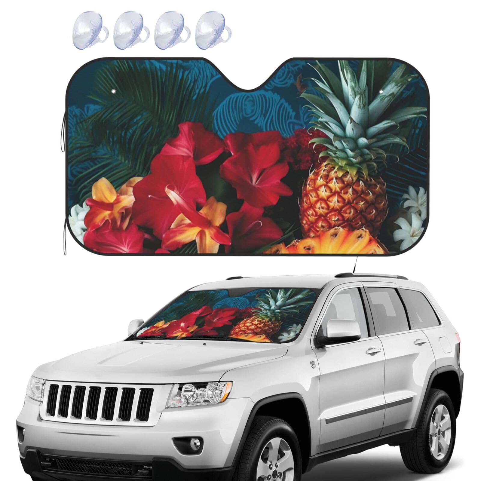 Windschutz mit Blumen und Ananas, faltbar, für Auto, Frontscheibe, UV-Schutz, tragbare Sonnenblende, Schutz, Windschutzscheibenabdeckungen für Auto, LKW, SUV, Größe M Windschutz mit Blumen und Ananas, faltbar, für Auto, Frontscheibe, UV-Schutz, tragbare Sonnenblende, Schutz, Windschutzscheibenabdeckungen für Auto, LKW, SUV, Größe M von RLDOBOFE