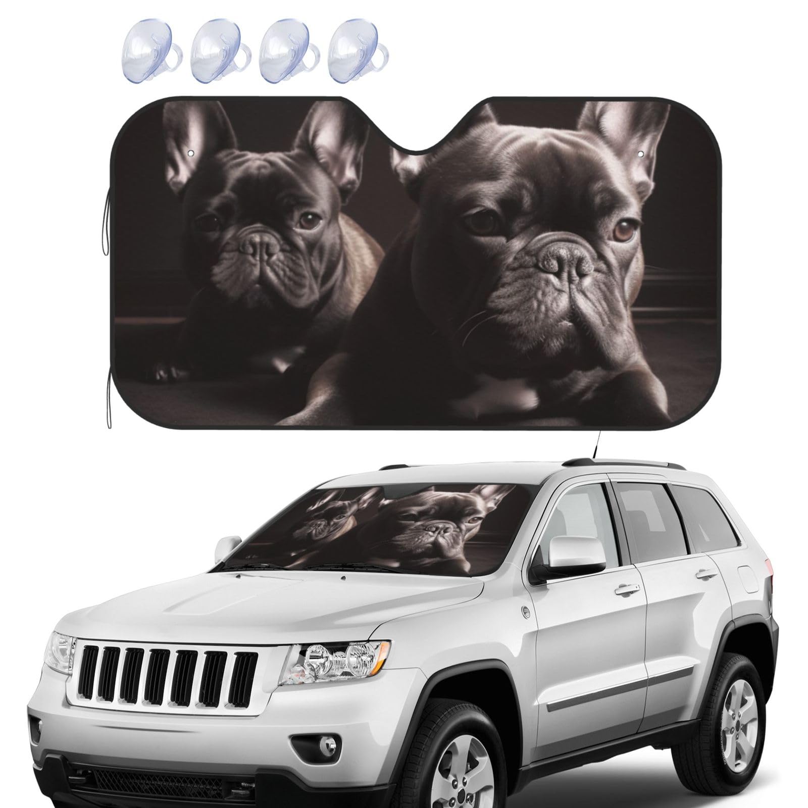 Windschutzscheiben-Sonnenschutz mit französischer Bulldogge, faltbar, UV-Schutz, tragbare Sonnenblende, Windschutzscheibenabdeckungen für Auto, LKW, SUV, Größe M Windschutzscheiben-Sonnenschutz mit französischer Bulldogge, faltbar, UV-Schutz, tragbare Sonnenblende, Windschutzscheibenabdeckungen für Auto, LKW, SUV, Größe M von RLDOBOFE